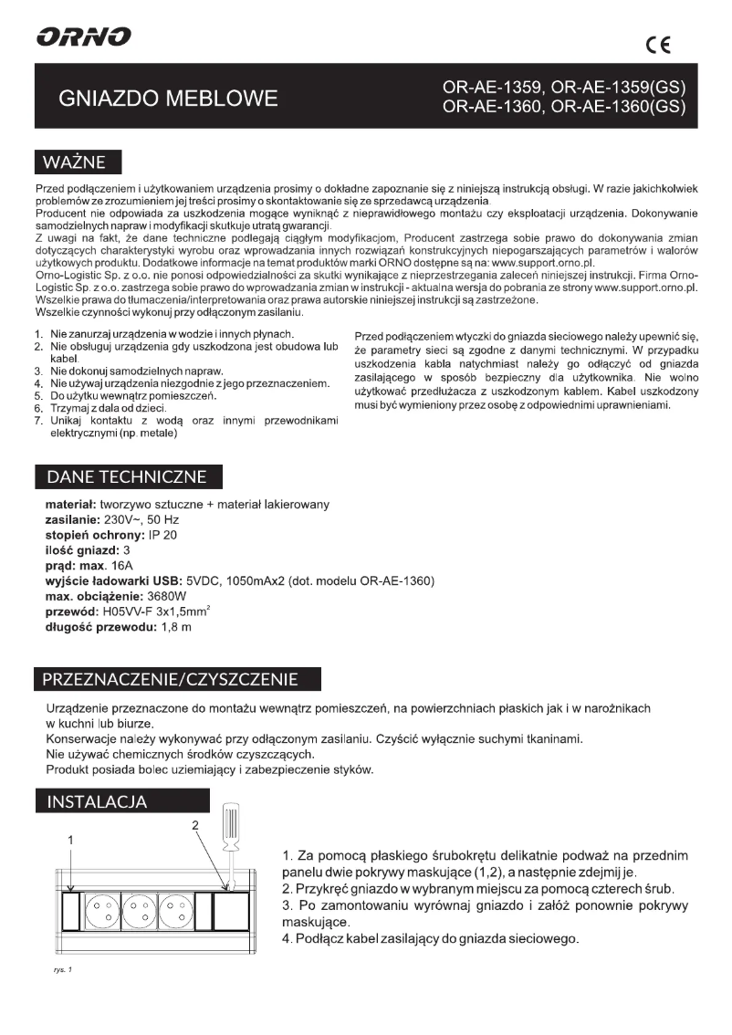 Page n°1 - Manuel utilisateur ORNO OR-AE-1360