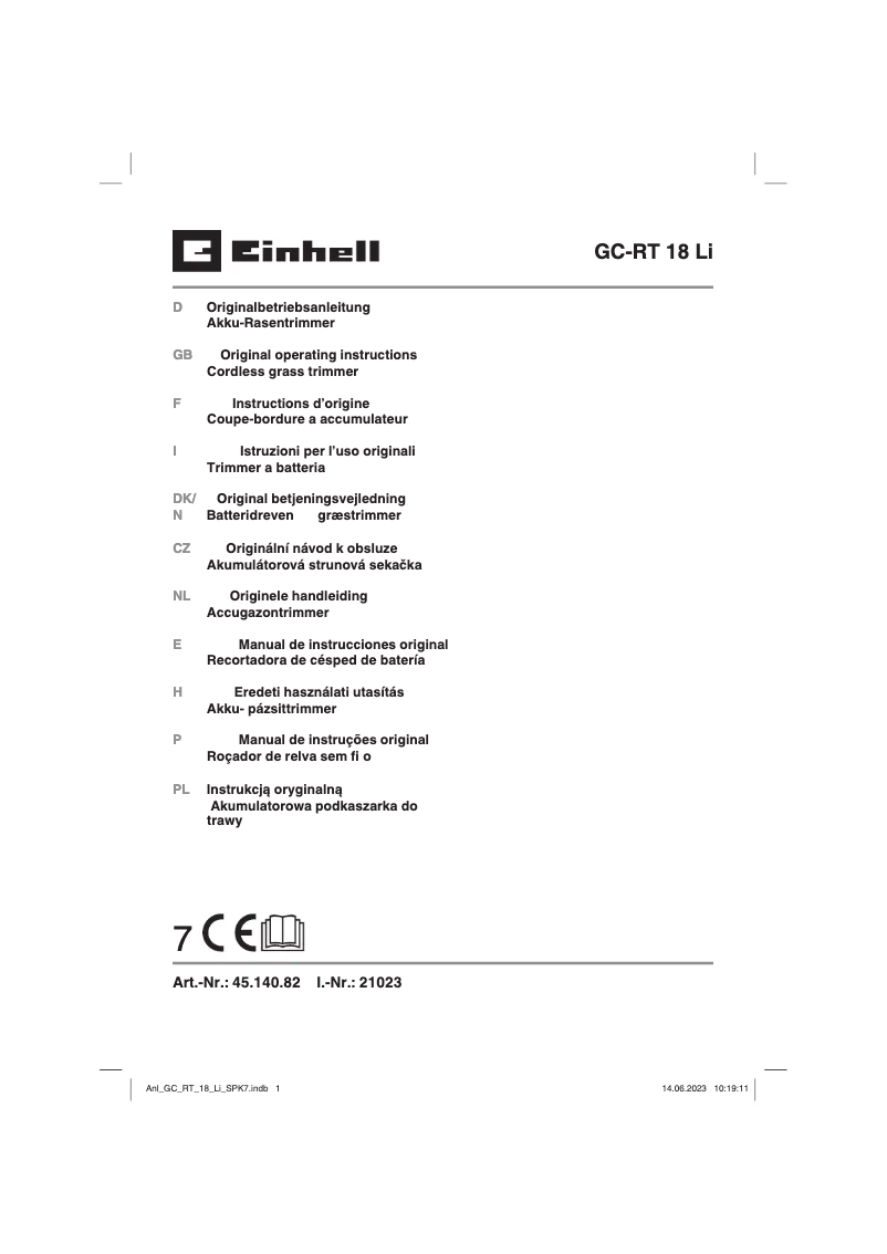 Image de la première page du manuel de l'appareil GC-RT 18 Li