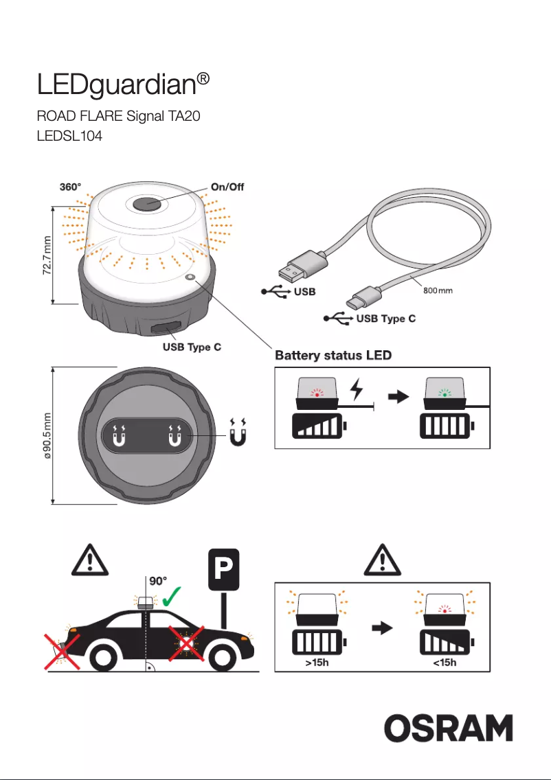 Página 1 del manual Instrucciones / montaje Osram LEDguardian ROAD FLARE Signal TA20