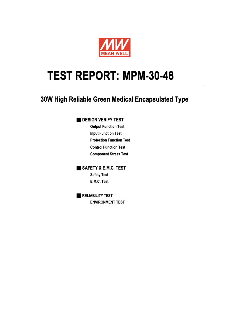 Page 1 de la notice Fiche technique Mean Well MPM-30-48