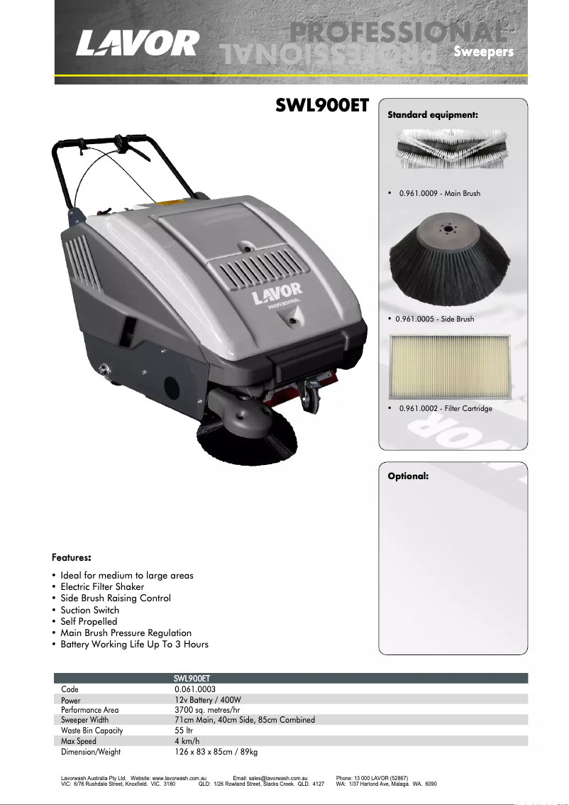 Page 1 de la notice Fiche technique Lavorwash SWL900ET