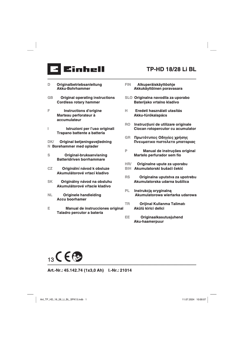 Page 1 de la notice Manuel utilisateur Einhell TP-HD 18/28 Li BL