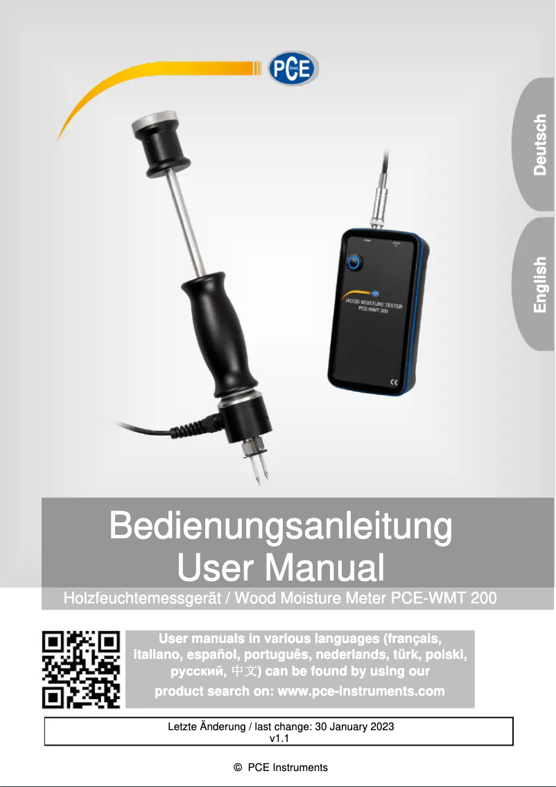 Image de la première page du manuel de l'appareil PCE-WMT 200