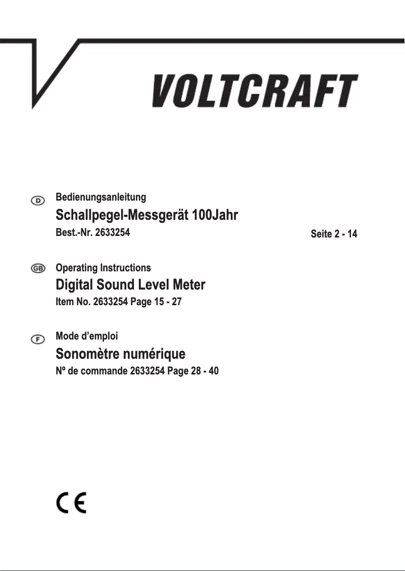 Page n°1 - Manuel utilisateur Voltcraft SL-100 SE