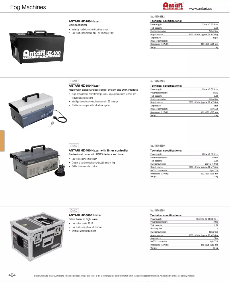 Page 1 de la notice Catalogue Antari HZ-400