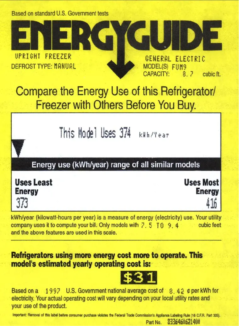 Página 1 del manual Etiqueta energética GE FUM9SARWH
