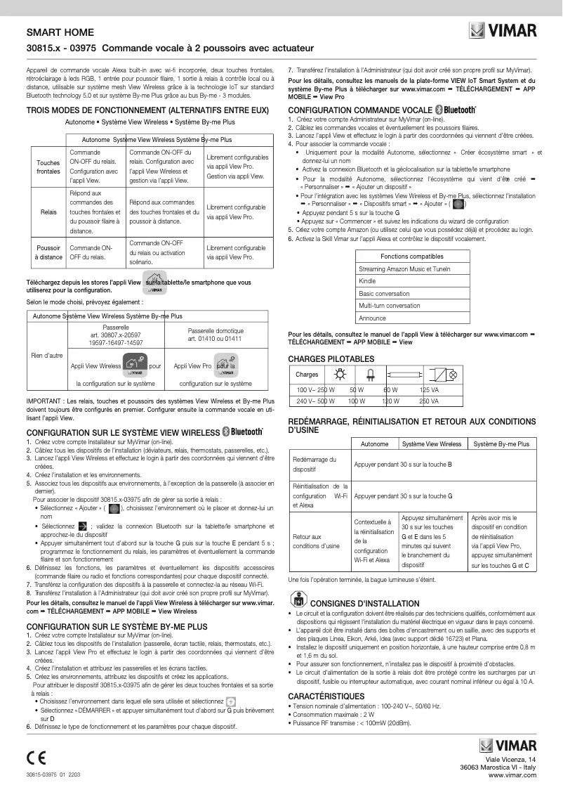 Page 1 de la notice Manuel utilisateur Vimar 03975