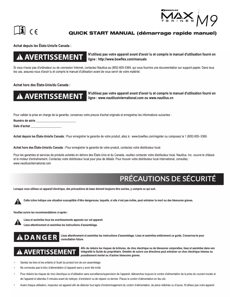 Page n°1 - Manuel utilisateur Bowflex Max Trainer M9
