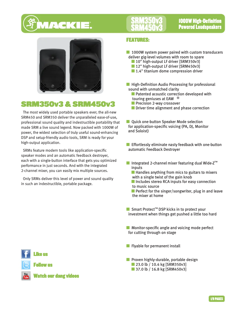 Page n°1 - Fiche technique Mackie SRM450