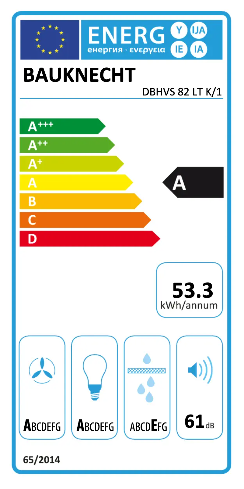 Page n°1 - Label énergétique Bauknecht DBHVS 82 LT K/1