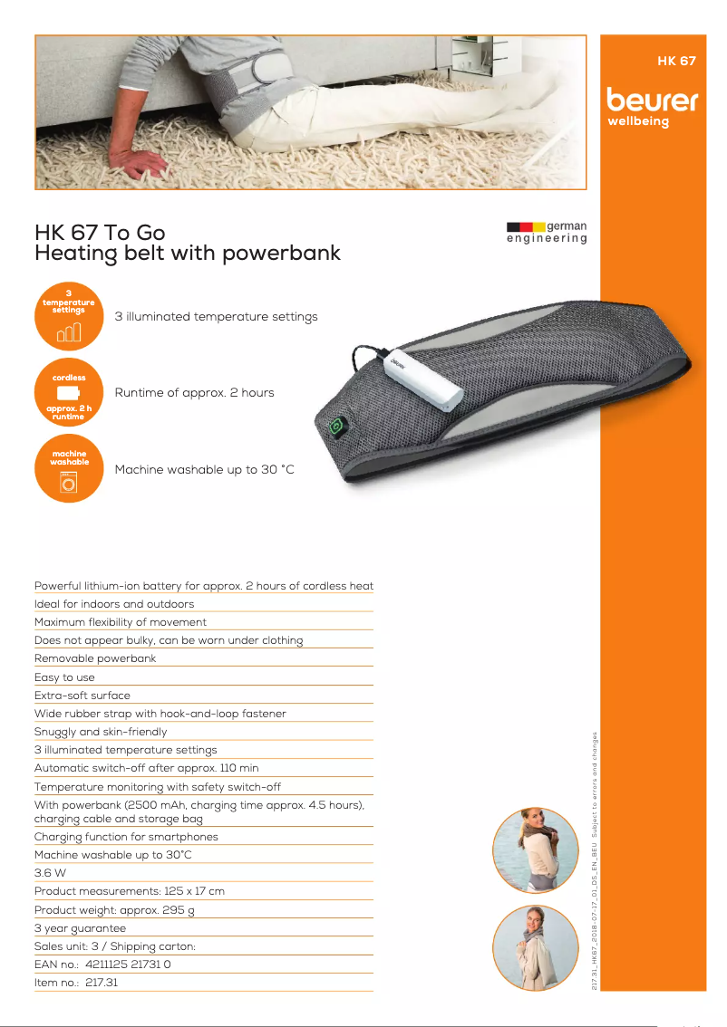 Page 1 of the manual Technical Sheet Beurer HK 67