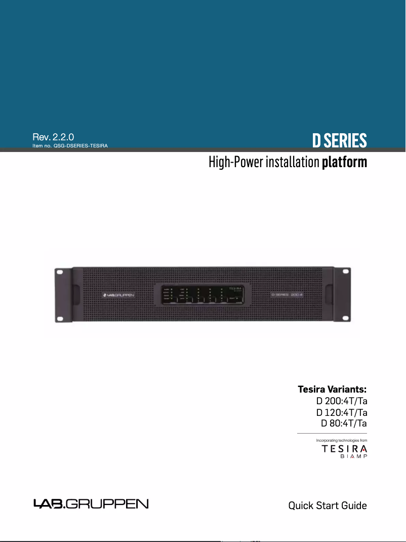 Page 1 de la notice Guide de démarrage rapide Lab Gruppen D 120:4T