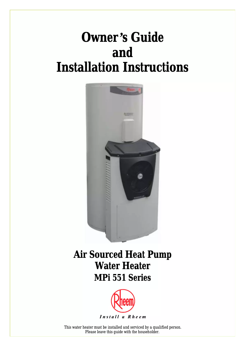 Page 1 de la notice Manuel utilisateur Rheem 551310