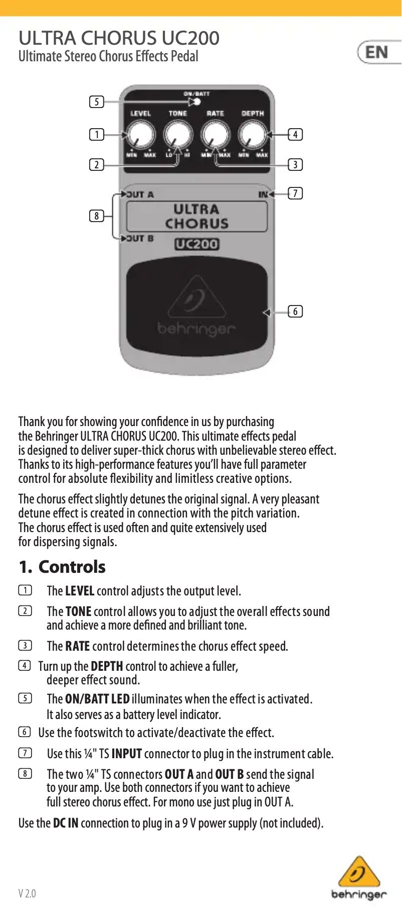 Página 1 del manual Manual de usuario Behringer Ultra Chorus UC200