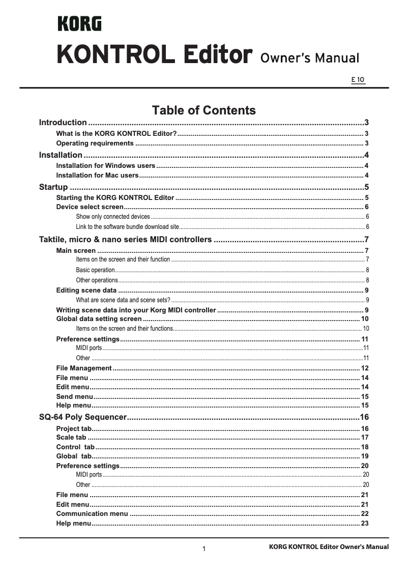 Page 1 of the manual User Manual Korg nanoPAD