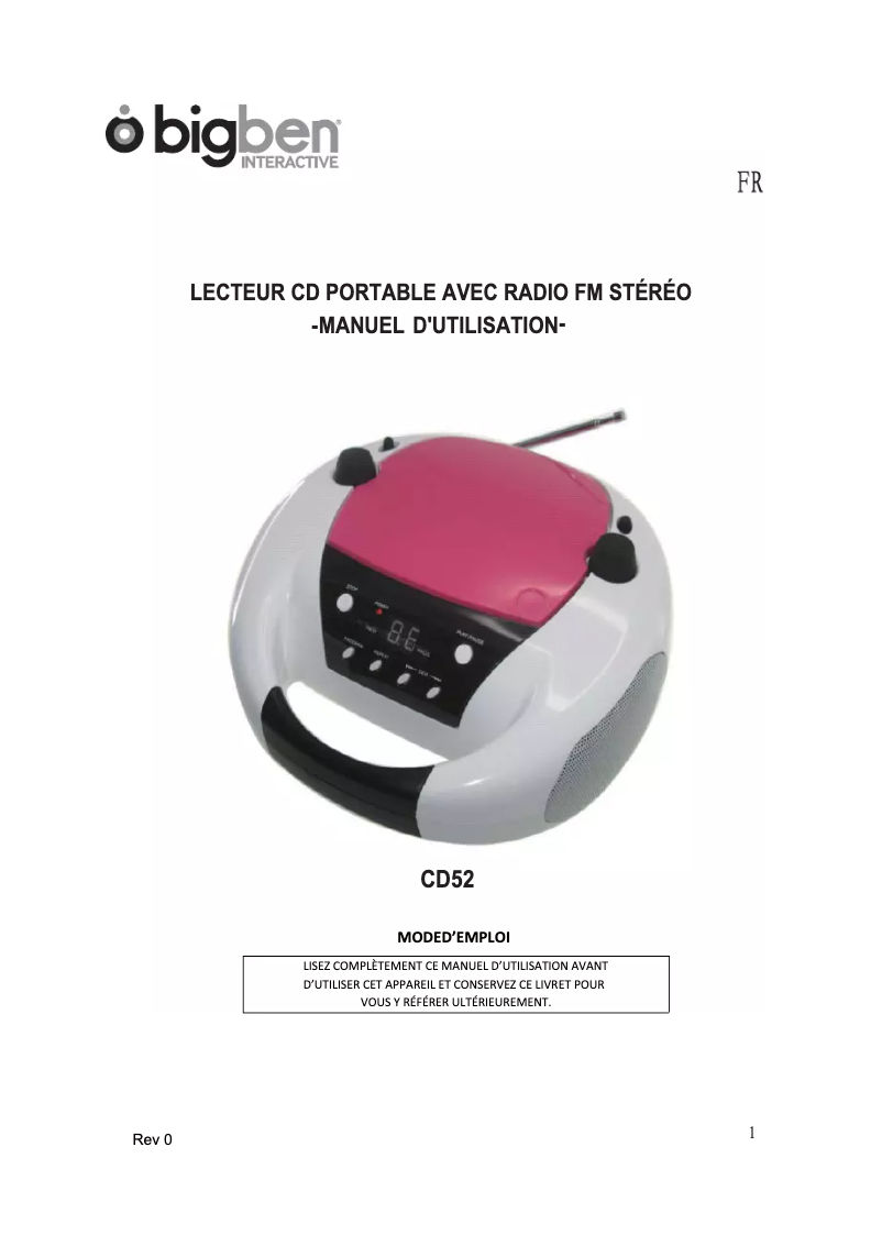 Página 1 del manual Manual de usuario Bigben Interactive CD52CATS2