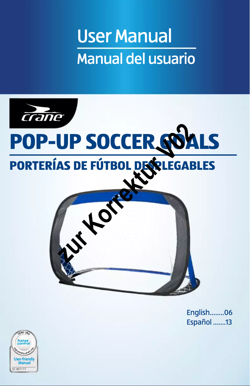 Page n°1 - Manuel utilisateur Crane Pop-Up Soccer Goals FLX-PUG-02