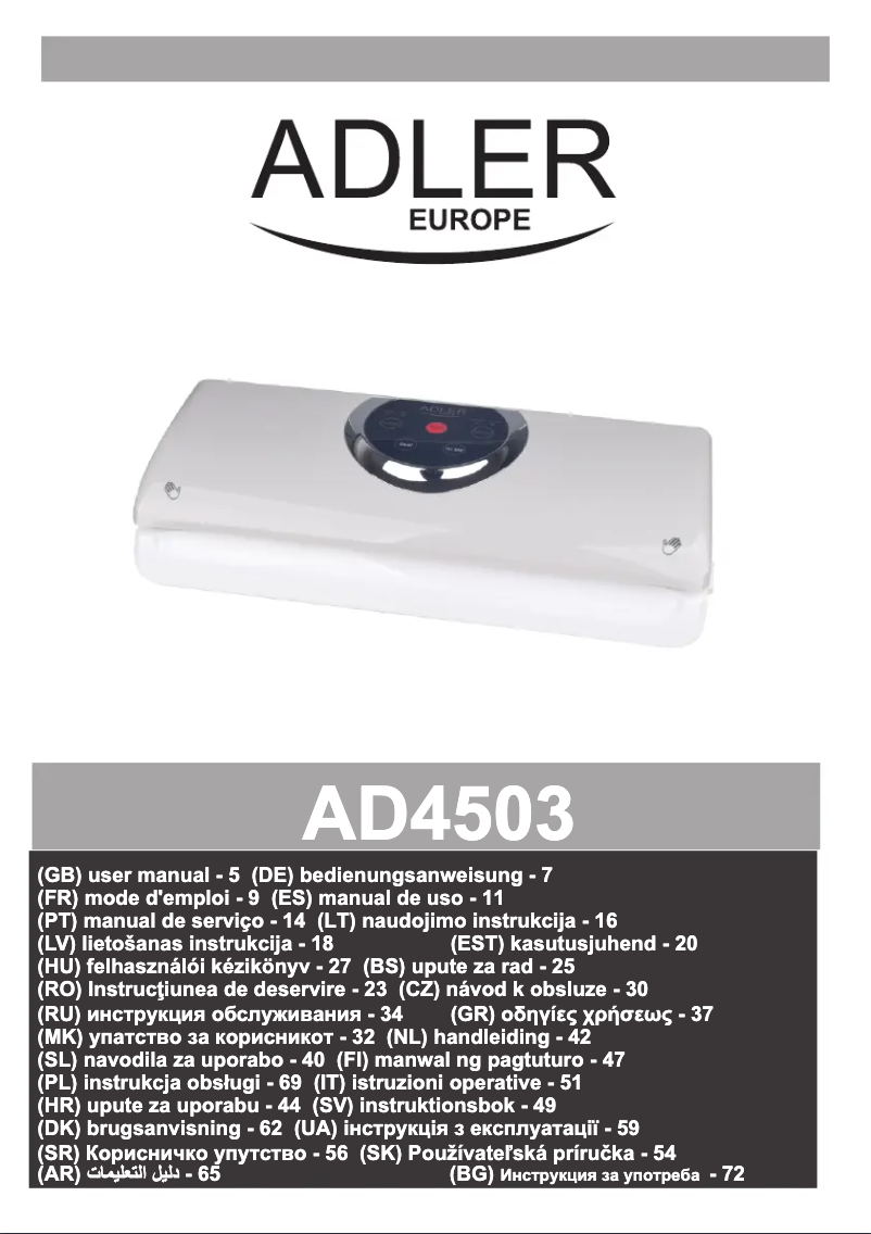 Image de la première page du manuel de l'appareil AD 4503