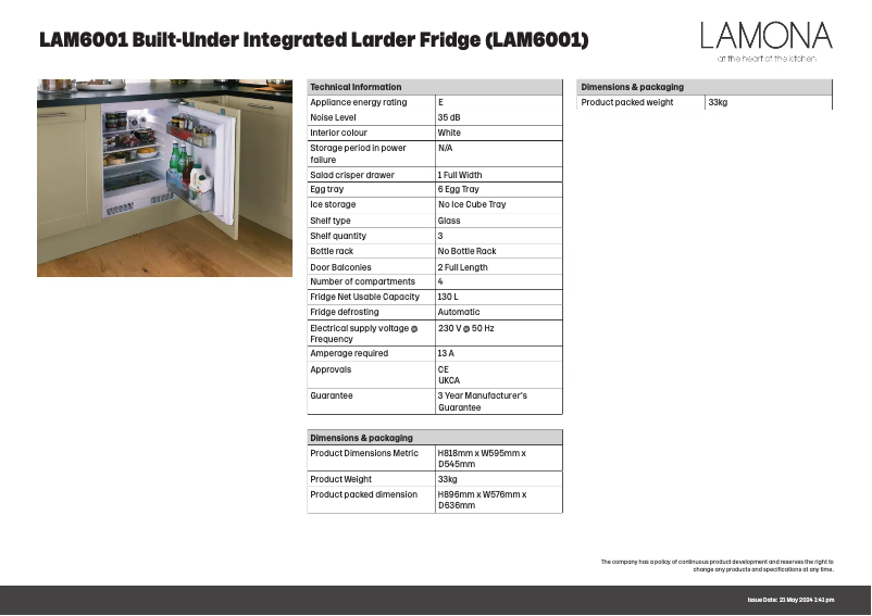Page n°1 - Fiche technique Lamona LAM6001