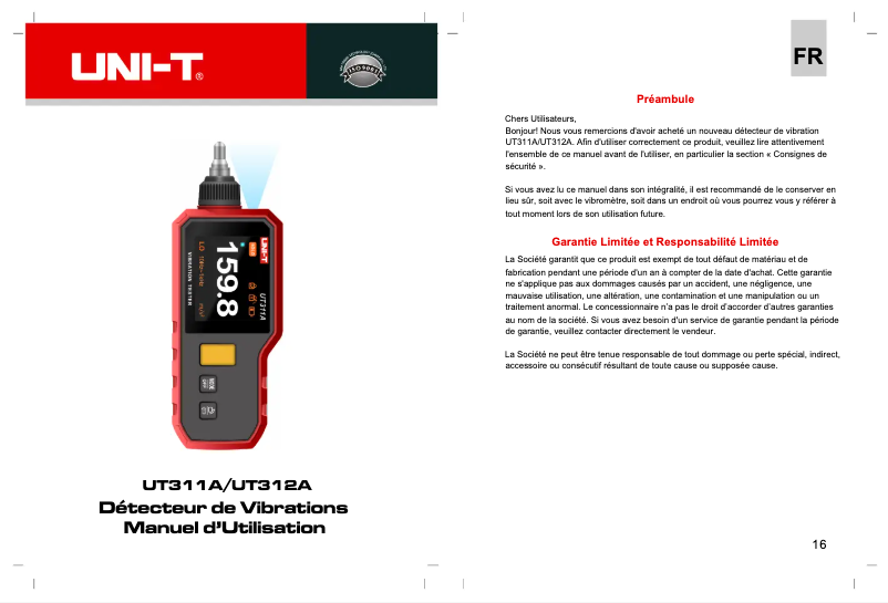 Page 1 de la notice Manuel utilisateur Uni-T UT310A