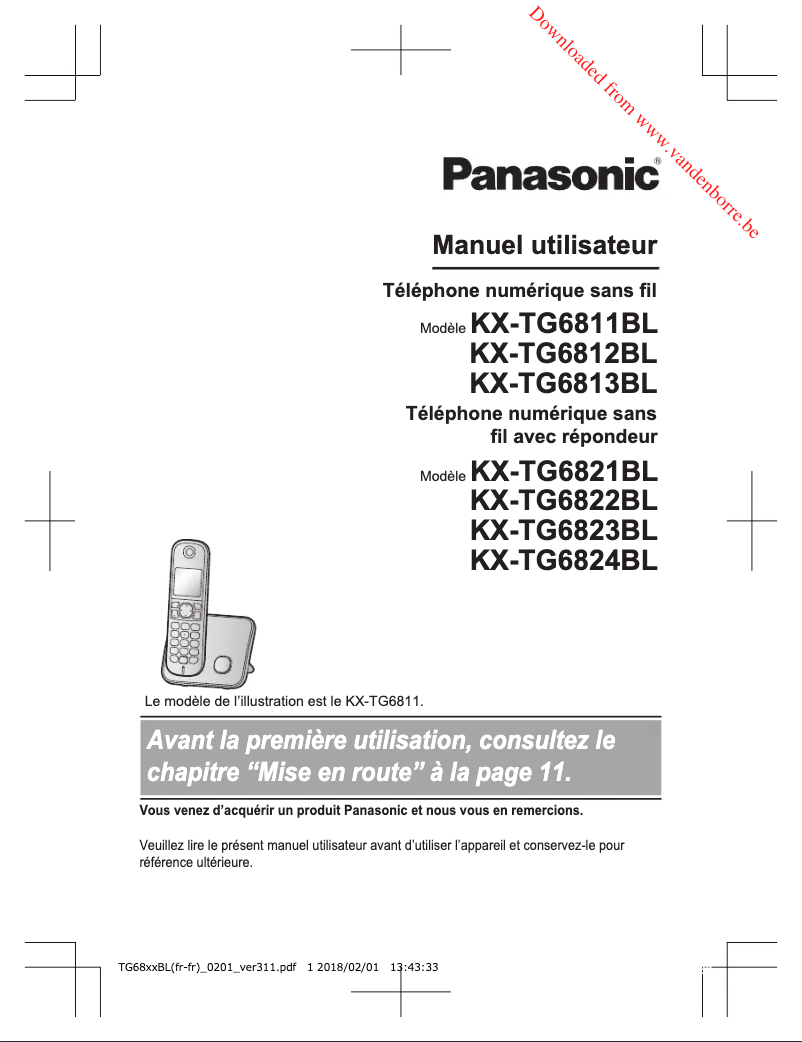 Page 1 de la notice Manuel utilisateur Panasonic KX-TG6824