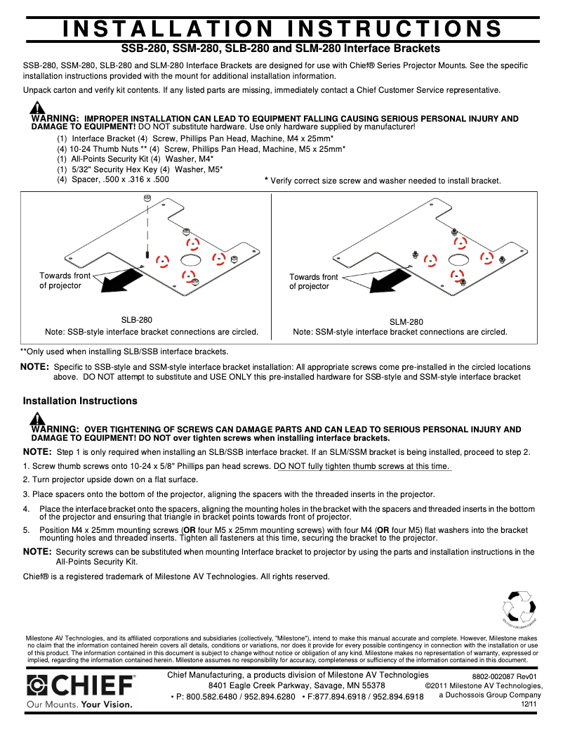 Page 1 de la notice Manuel utilisateur Chief RSMA280