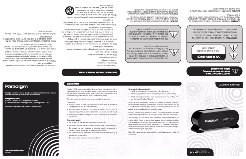 Page n°1 - Manuel utilisateur Paradigm PT-2