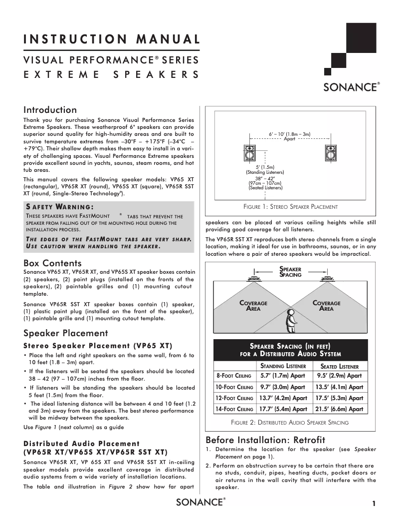 Page n°1 - Manuel utilisateur Sonance Visual Performance VP65 XT