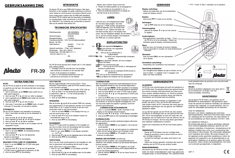 Page n°1 - Manuel utilisateur Alecto FR-39