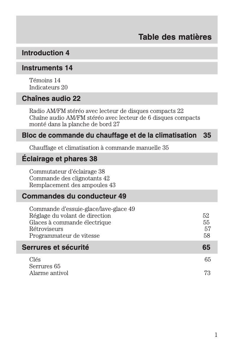 Page 1 de la notice Manuel utilisateur Mazda Tribute (2005)