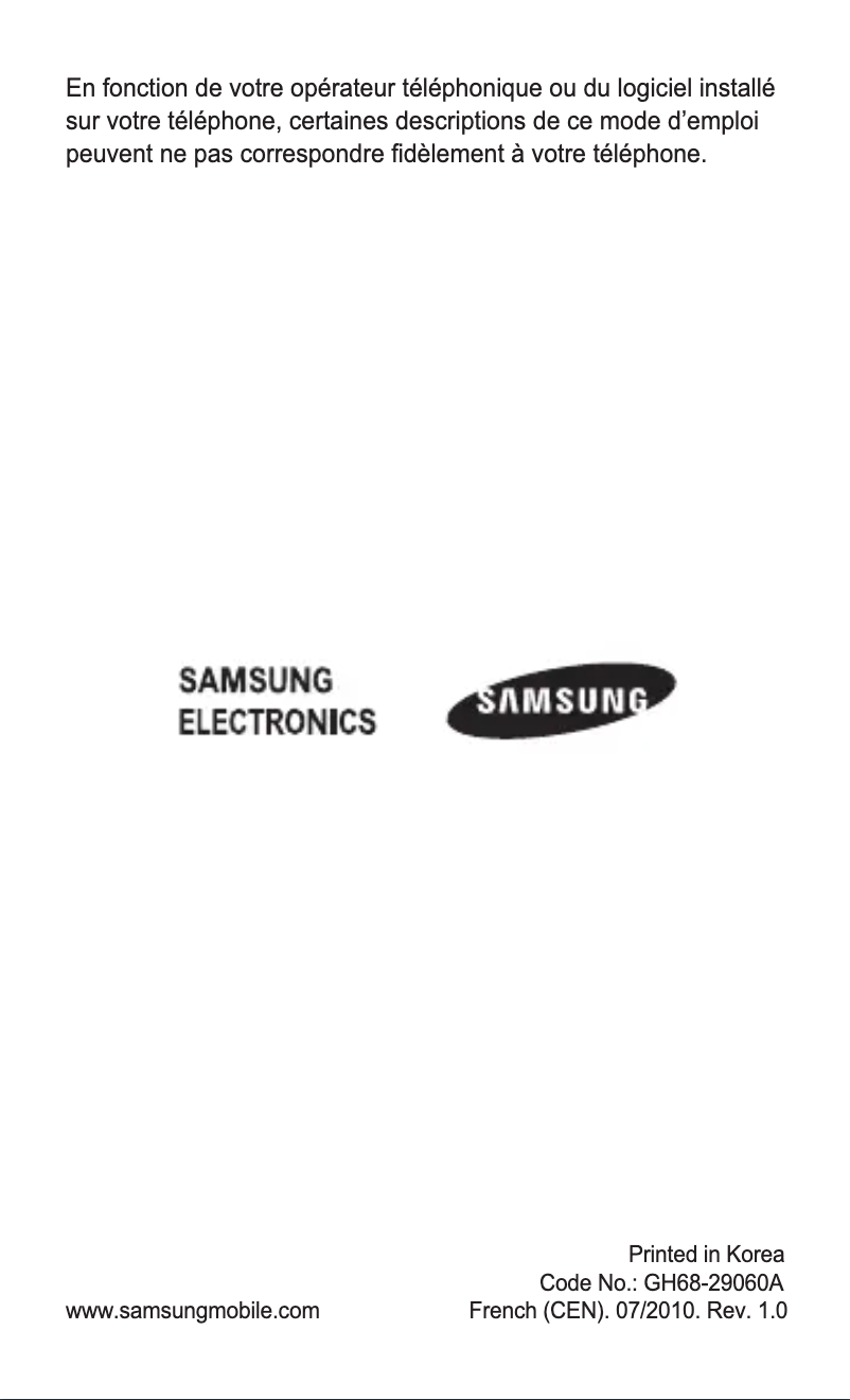 Page 1 de la notice Manuel utilisateur Samsung GT-C3200