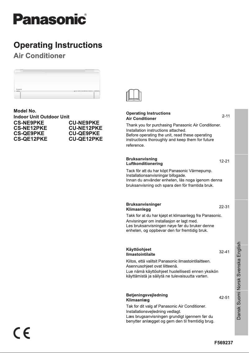 Page 1 de la notice Manuel utilisateur Panasonic CS-QE12PKE