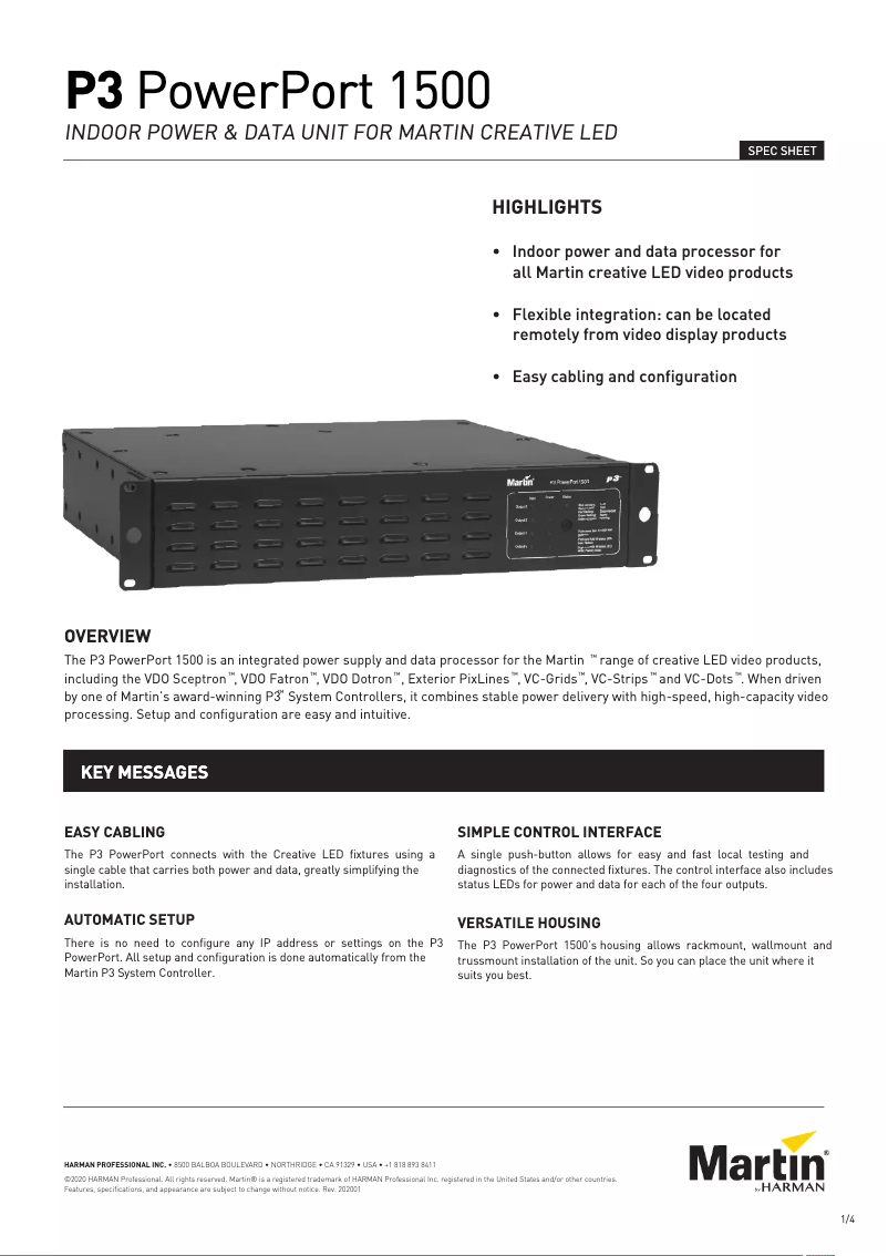 Page 1 de la notice Fiche technique Martin P3 PowerPort 1500