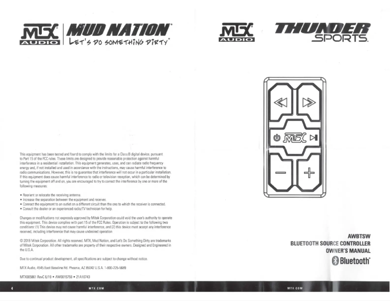 Page n°1 - Manuel utilisateur MTX Audio AWBTSW