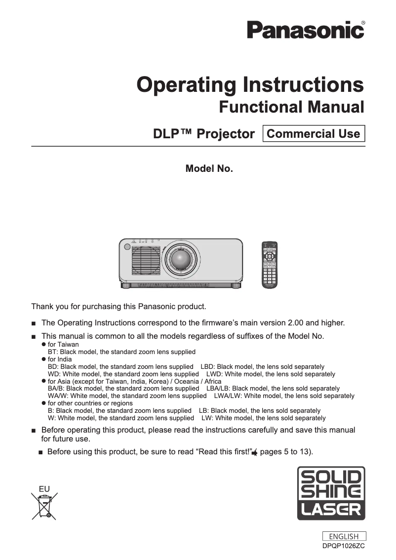Página 1 del manual Manual de usuario Panasonic PT-RZ970WEJ
