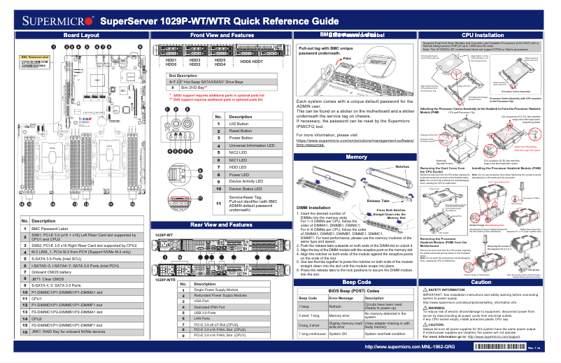 Page 1 de la notice Guide de démarrage rapide Supermicro SuperServer 1029P-WTR