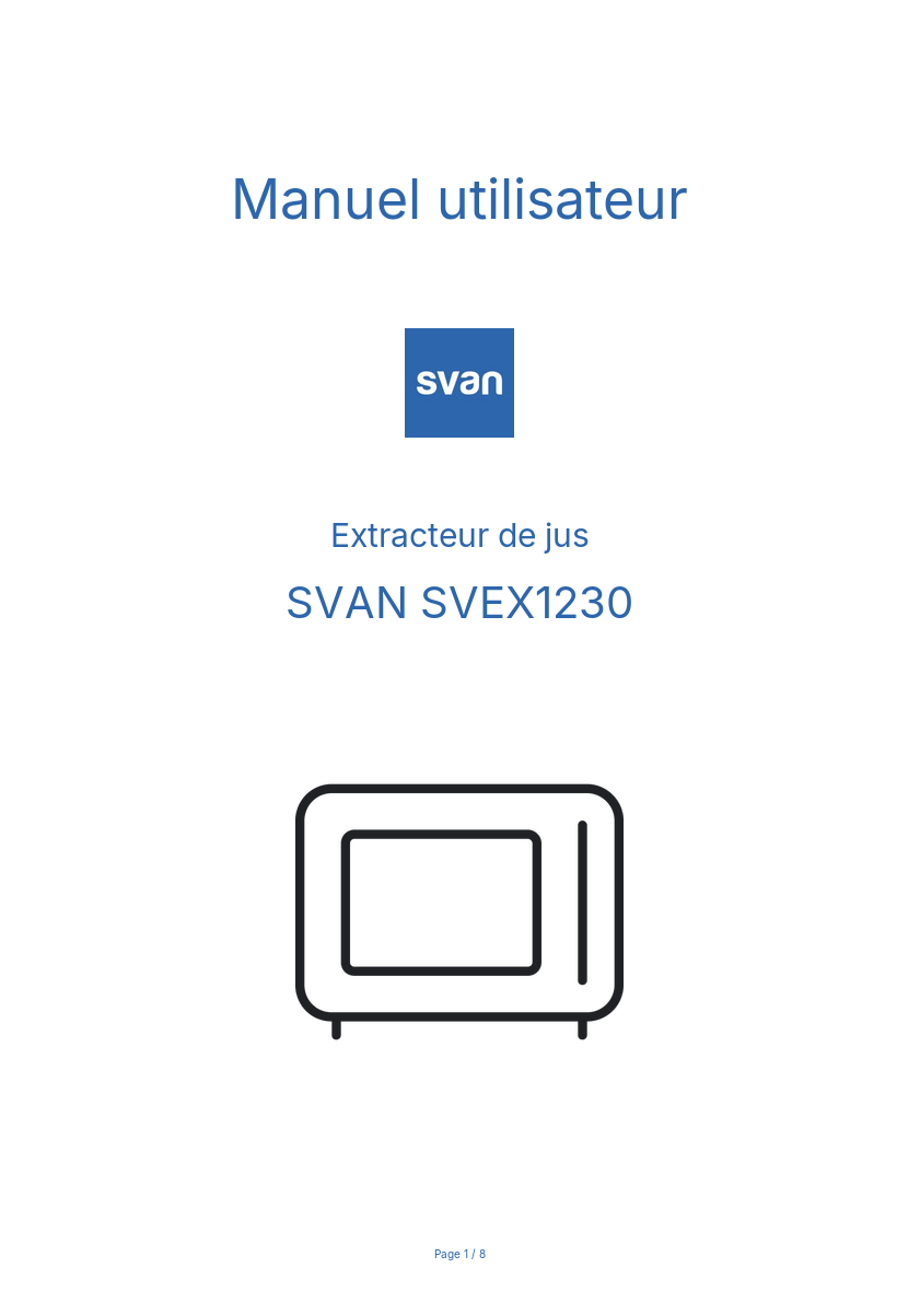 Page n°1 - Manuel utilisateur SVAN SVEX1230