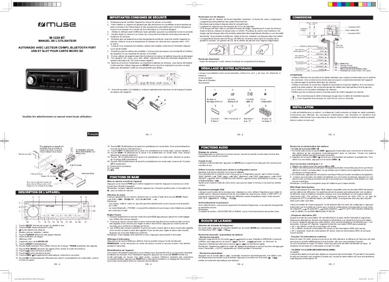 Page 1 de la notice Manuel utilisateur Muse M-1229 BT