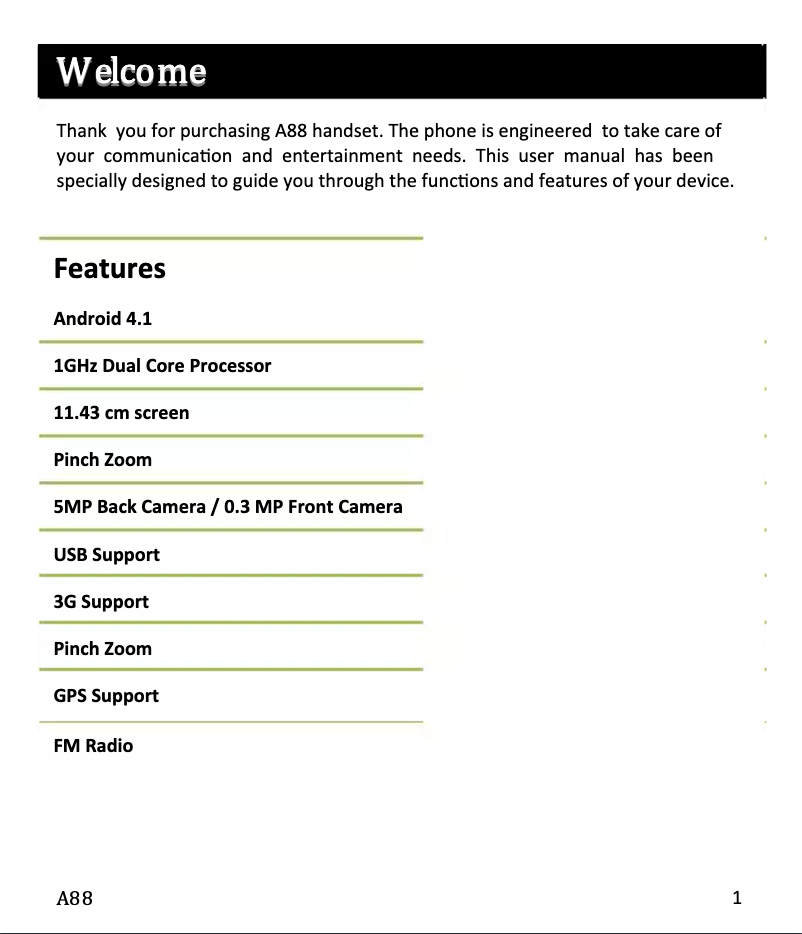 Page n°1 - Manuel utilisateur Micromax A88