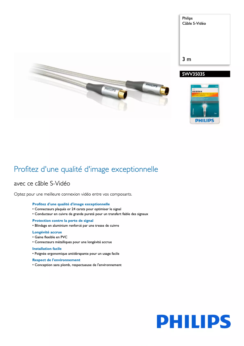 Page 1 de la notice Fiche technique Philips SWV3503S