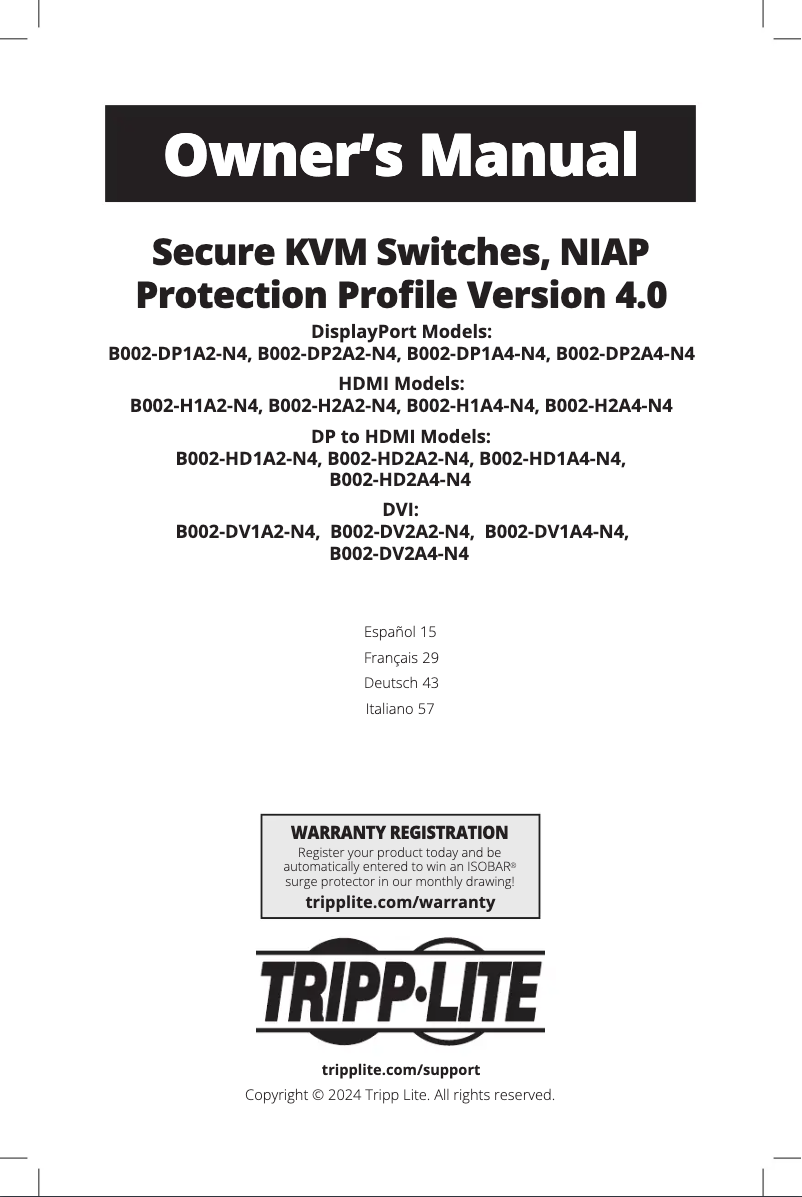Page 1 de la notice Manuel utilisateur Tripp Lite B002-DV1A2-N4