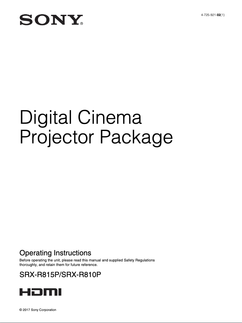 Page 1 de la notice Manuel utilisateur Sony SRX-R810P