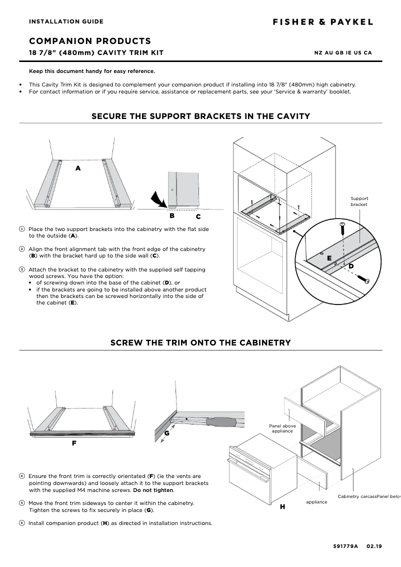 Page 1 de la notice Guide d'installation Fisher & Paykel OS60NDB1