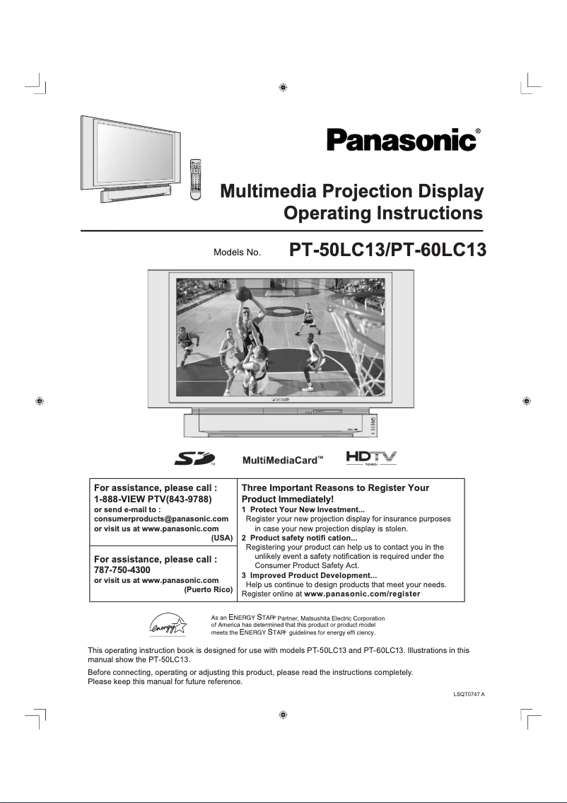 Page 1 de la notice Manuel utilisateur Panasonic PT-50LC13