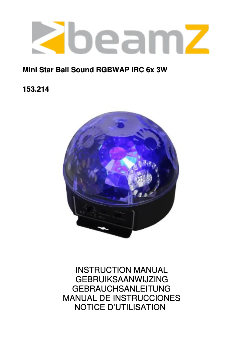 Page 1 de la notice Manuel utilisateur BeamZ Mini Star Ball 153.214