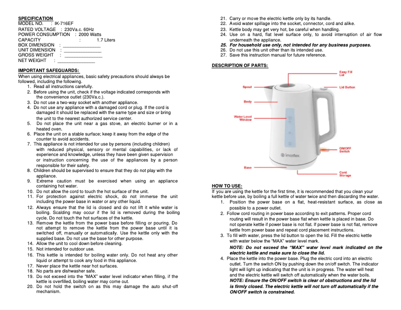 Page 1 de la notice Manuel utilisateur Imarflex IK-716EF