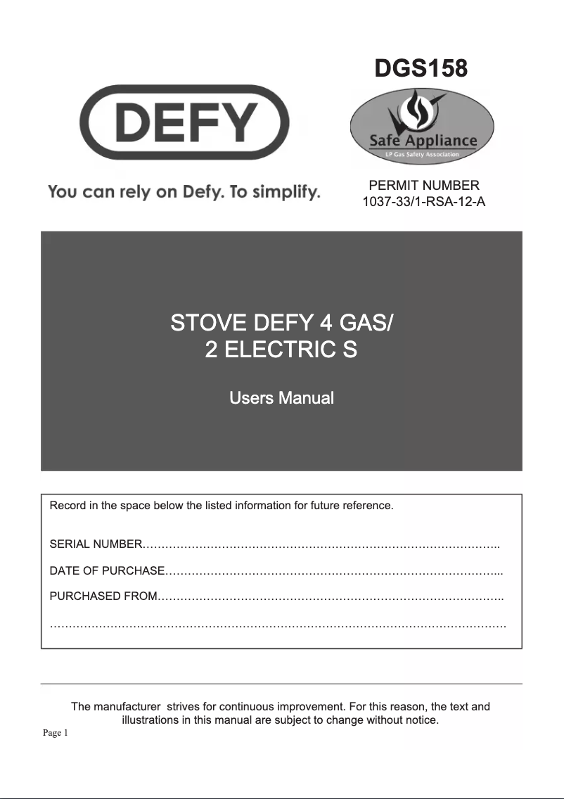 Page 1 de la notice Manuel utilisateur Defy DGS158