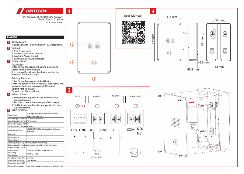 Page 1 de la notice Guide de démarrage rapide Hikvision DS-PEA102S