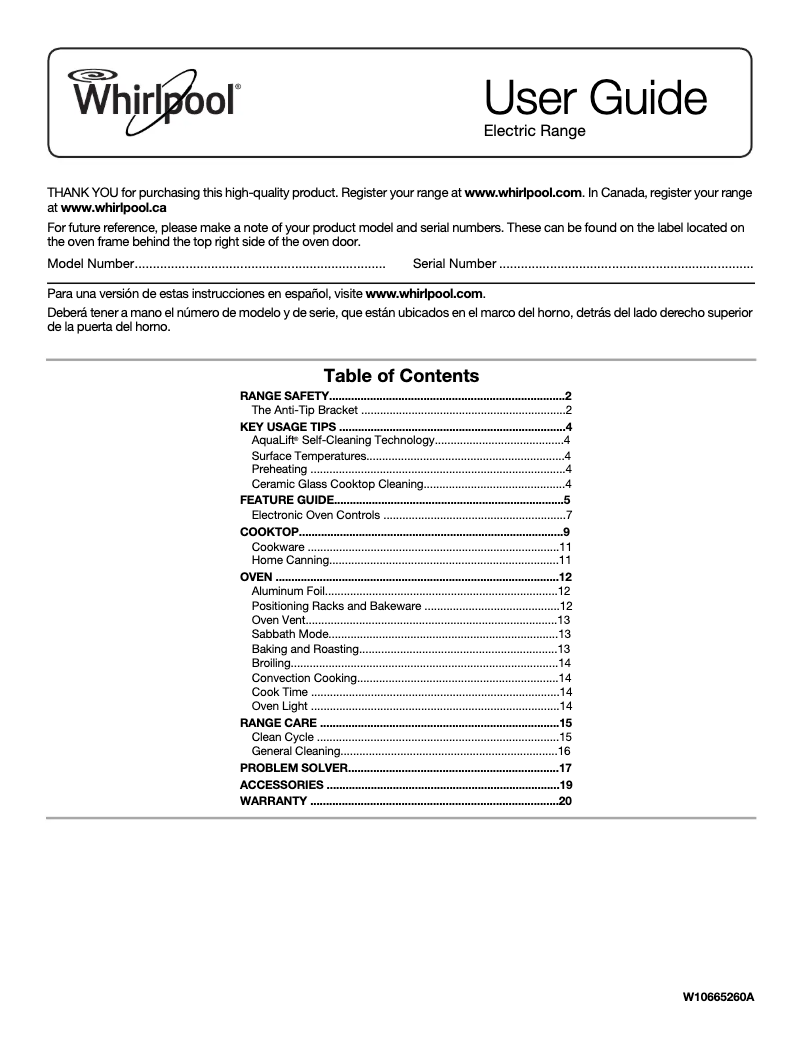 Page 1 de la notice Manuel d'utilisation et d'entretien Whirlpool WEC530H0DB