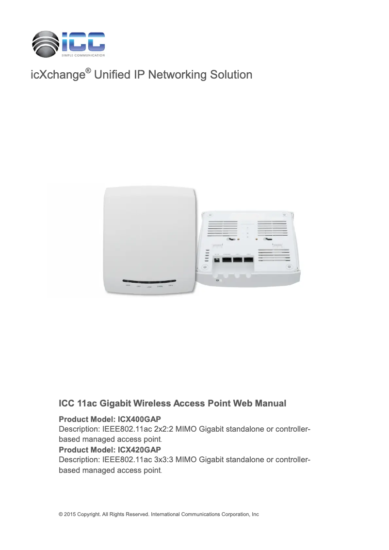 Page 1 de la notice Manuel utilisateur ICC ICX400